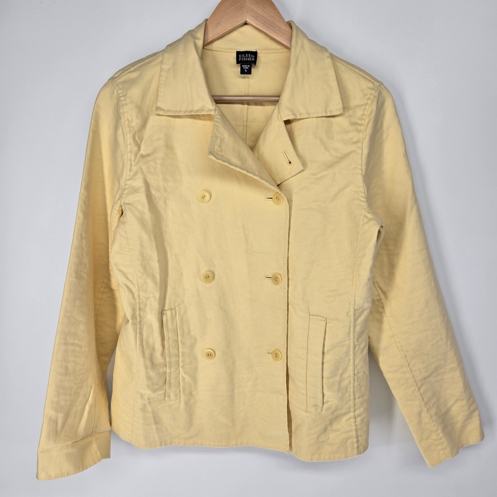 Eileen Fisher Blazer‎ Women S Yellow Double Breasted Twill Jacket Professional